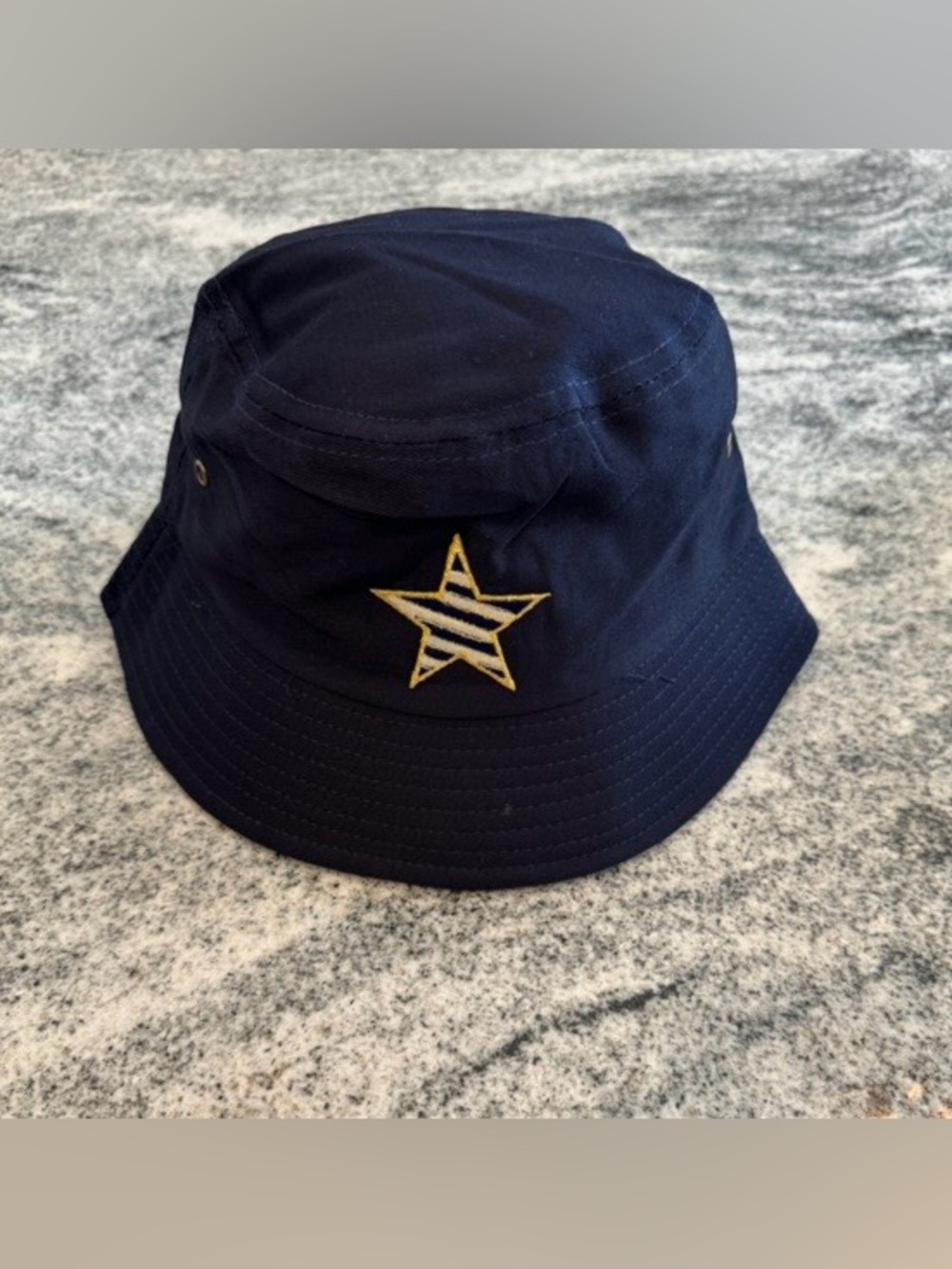 New Custom Designed Navy Bucket Hat with Embroidered Striped Star, Adjustable